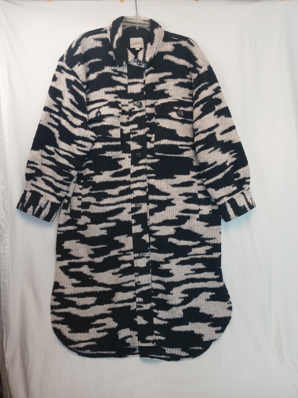 Black & White Abstract Geo Boucle Button Front Oversized Jacket XL NWOT Loft